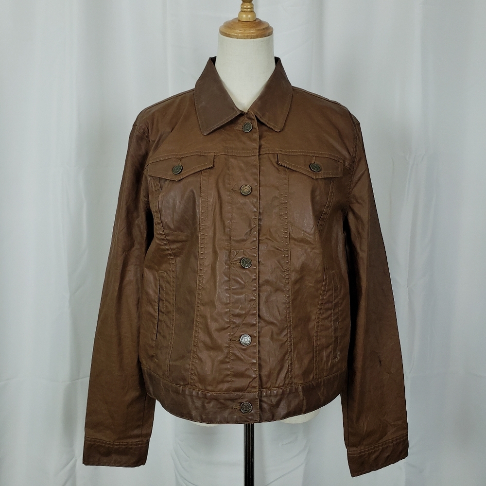 Ralph Lauren Brown Treated Canvas Textured Truck Style Jacket Leather Look XL